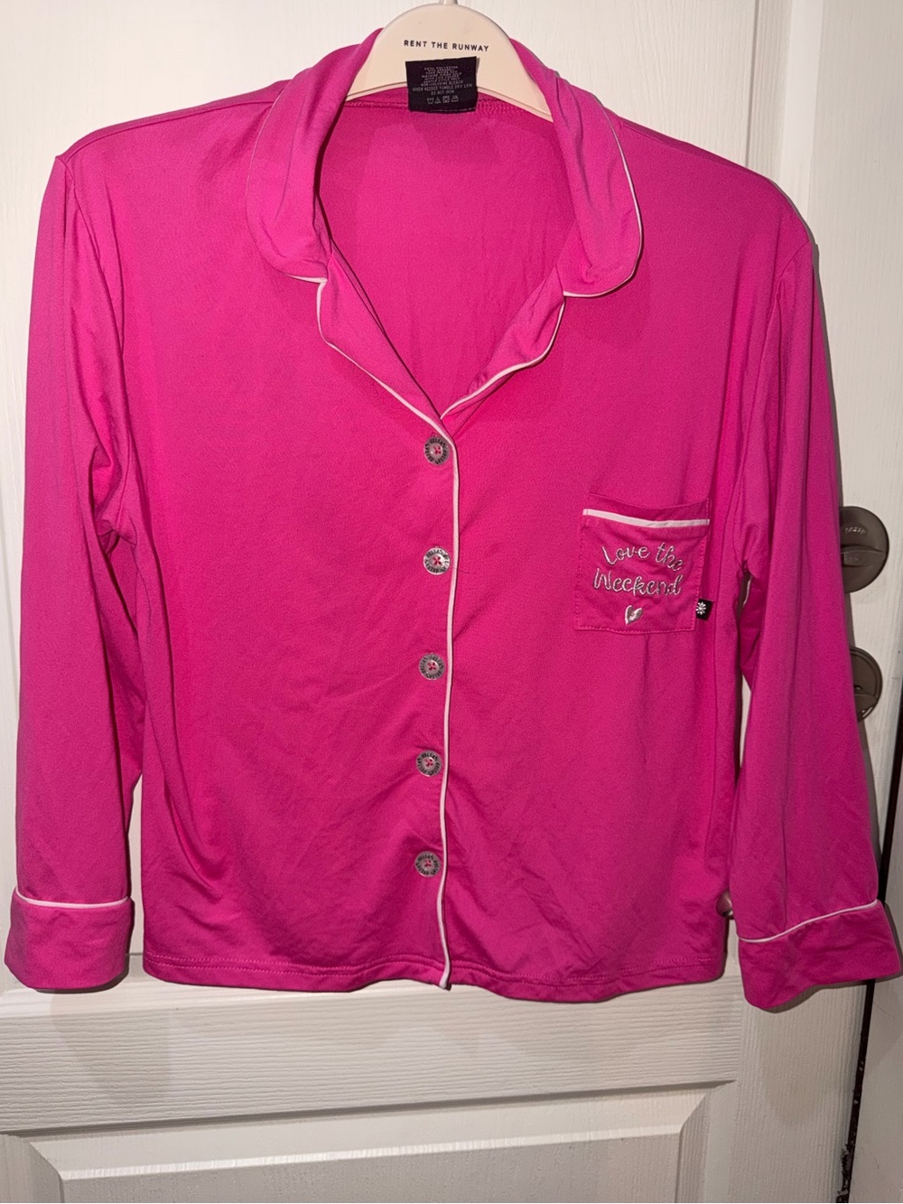 dELiA*s Hot Pink Long Sleeve Pajama Top Sz L "Love the Weekend"